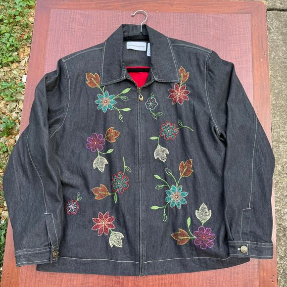 Alfred Dunner Denim Floral Embroidered Jacket - Size 16 - Picture 1 of 7